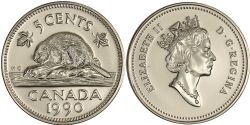 5-CENT -  1990 5-CENT (CIRCULATED) -  1990 CANADIAN COINS
