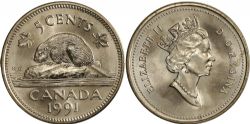 5-CENT -  1991 5-CENT (CIRCULATED) -  1991 CANADIAN COINS