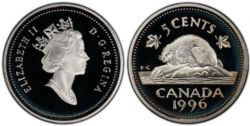 5-CENT -  1996 5-CENT NEAR 6 (PR) -  PIÈCES DU CANADA 1996