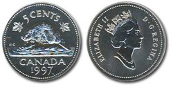 5-CENT -  1997 5-CENT - PROOF-LIKE (PL) -  1997 CANADIAN COINS