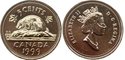5-CENT -  1999 5-CENT - PROOF-LIKE (PL) -  1999 CANADIAN COINS