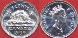 5-CENT -  1999 P 5-CENT (PL) -  1999 CANADIAN COINS