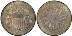 5 CENTS -  1867 5-CENTS WITH RAYS (VG) -  1867 UNITED STATES COINS