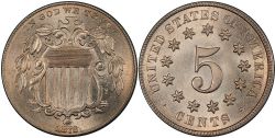 5 CENTS -  1873 5-CENTS, CLOSED-3 (AU) -  1873 UNITED STATES COINS