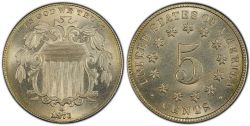 5 CENTS -  1873 5-CENTS, OPEN-3 (VG) -  1873 UNITED STATES COINS