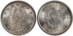 5 CENTS -  1891 5-CENTS -  1891 UNITED STATES COINS