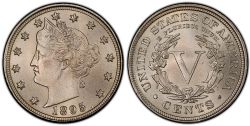 5 CENTS -  1895 5-CENTS -  1895 UNITED STATES COINS
