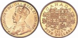 5-DOLLAR -  1912 5-DOLLAR GOLD COIN (EF) -  1912 CANADIAN COINS