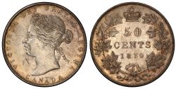 50-CENT -  1870 50-CENT OBV.1 NO LCW -  1870 CANADIAN COINS