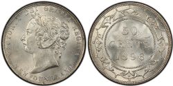 50-CENT -  1896 50-CENT OBVERSE 1, LARGE W OVER SMALL W (CIRCULATED) -  PIÈCES DE TERRE-NEUVE 1896