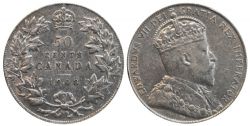 50-CENT -  1908 50-CENT (VF-30) -  1908 CANADIAN COINS