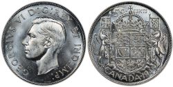50-CENT -  1945 50-CENT WIDE DATE, POINTED-5 -  1945 CANADIAN COINS