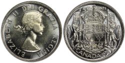 50-CENT -  1953 50-CENT NO SHOULDER FOLD, LARGE DATE -  1953 CANADIAN COINS