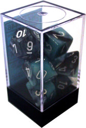 7 DICE, BLACK/TEAL MOTHER-OF-PEARL WITH WHITE NUMBERS -  GEMINI
