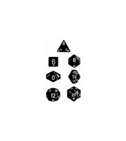 7 DICE, BLACK WITH WHITE -  OPAQUE