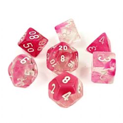 7 DICE, CLEAR-PINK/WHITE - LUMINARY -  LAB DICE