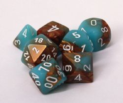 7 DICE, COPPER/TURQUOISE AND WHITE -  LAB DICE