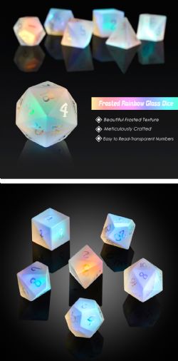 7 DICE, GLASS SET, FROSTED RAINBOW K9