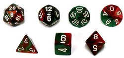 7 DICE, GREEN-RED WITH WHITE -  GEMINI
