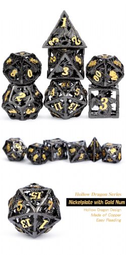 7 DICE, HOLLOW SET, DRAGON BLACK AND GOLD