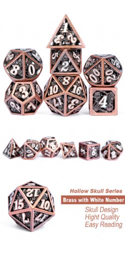 7 DICE, HOLLOW SET, SKULL COPPER AND WHITE