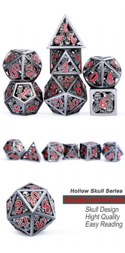 7 DICE, HOLLOW SET, SKULL GUNMETAL AND RED
