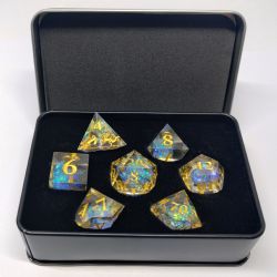 7 DICE, ICED GOLD IN METAL BOX -  SHIMMERING PLASMA