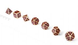 7 DICE, METAL & ENAMEL DICE, MAROON & GOLD