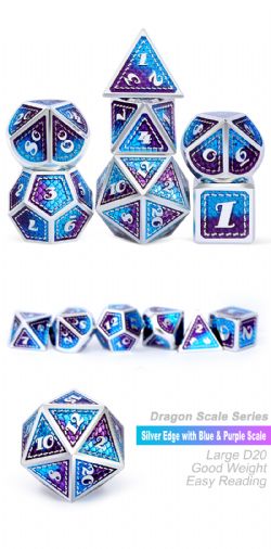 7 DICE, METAL & ENAMEL DICE SET, DRAGONFLY