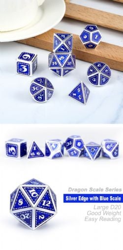 7 DICE, METAL & ENAMEL DICE SET, LAPIS