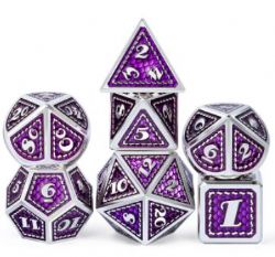 7 DICE, METAL & ENAMEL SET, AMETHYST