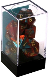 7 DICE, RED/TEAL WITH GOLD NUMBERS -  GEMINI