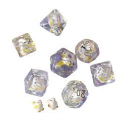 7 DICE, RESIN DICE SET, TRANSPARENT WITH CHICKENS