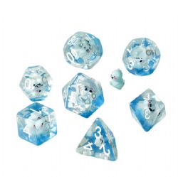 7 DICE, RESIN DICE SET, TRANSPARENT WITH DRAGONS