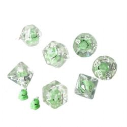 7 DICE, RESIN DICE SET, TRANSPARENT WITH FROGS