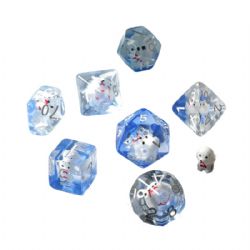 7 DICE, RESIN DICE SET, TRANSPARENT WITH POODLES