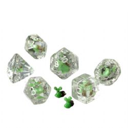 7 DICE, RESIN DICE SET, TRANSPARENT WITH SNAILS