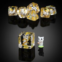 7 DICE, RESIN DICE SET, WHITE CAT