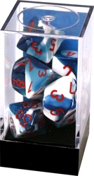 7 DICE RPG SET -  7 DICE, ASTRAL BLUE/WHITE WITH RED NUMBERS -  GEMINI CHX