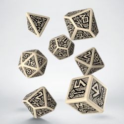 7 DICE RPG SET -  7 DICE, BEIGE AND BLACK -  DWARVEN Q-WORKSHOP