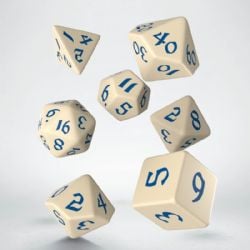 7 DICE RPG SET -  7 DICE, BEIGE AND BLUE -  RUNIC Q-WORKSHOP