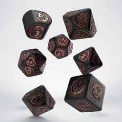 7 DICE RPG SET -  7 DICE, BLACK AND COPPER -  DRAGONS Q-WORKSHOP