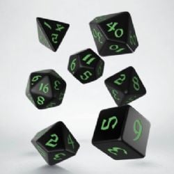 7 DICE RPG SET -  7 DICE, BLACK AND GREEN -  RUNIC Q-WORKSHOP