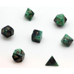 7 DICE RPG SET -  7 DICE, BLACK AND GREEN WITH GOLD -  GEMINI CHX