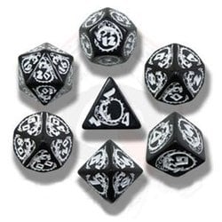 7 DICE RPG SET -  7 DICE, BLACK AND WHITE -  DRAGONS Q-WORKSHOP