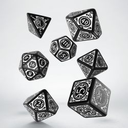 7 DICE RPG SET -  7 DICE, BLACK AND WHITE -  STEAMPUNK CLOCKWORK Q-WORKSHOP