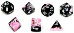 7 DICE RPG SET -  7 DICE, BLACK-PINK WITH WHITE -  GEMINI CHX