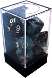 7 DICE RPG SET -  7 DICE, BLACK/TEAL MOTHER-OF-PEARL WITH WHITE NUMBERS -  GEMINI CHX