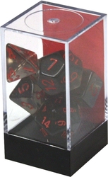 7 DICE RPG SET -  7 DICE, BLACK WITH RED CHX