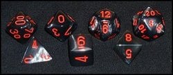 7 DICE RPG SET -  7 DICE, BLACK WITH RED -  VELVET CHX